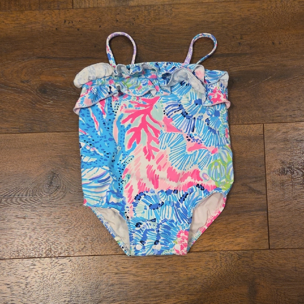 Lilly Pulitzer Blue and Pink Kids Swim One Piece